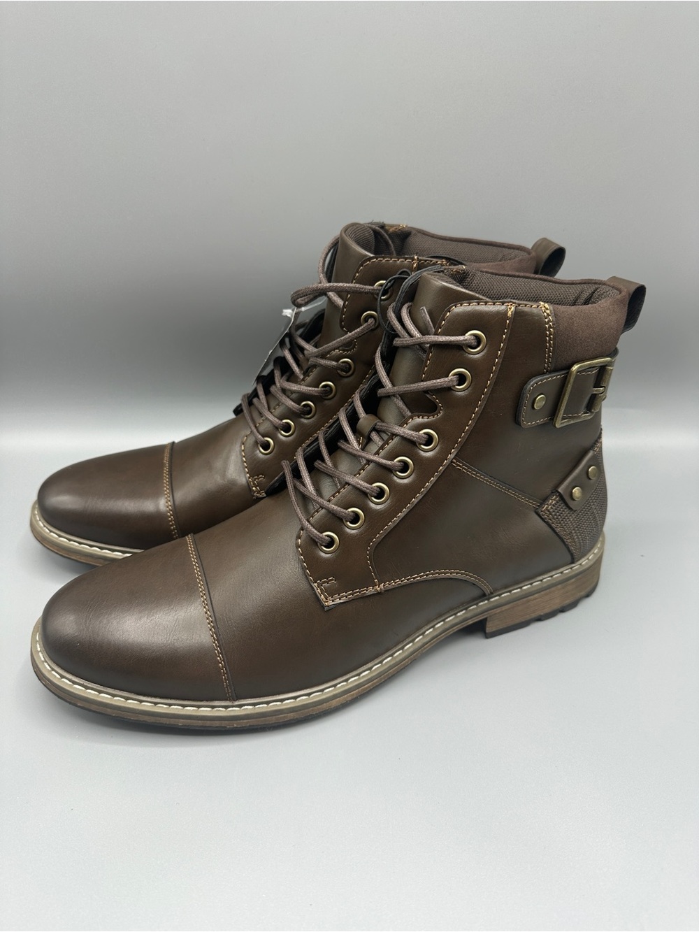 JF J. Ferrar Memory Foam Faux Leather Lace Up Boots Men’s Size 10.5M Brown